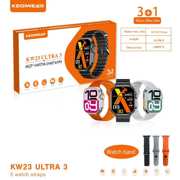 KW23 Ultra3 Smartwatch in Bangladesh with aluminum body and 3 straps